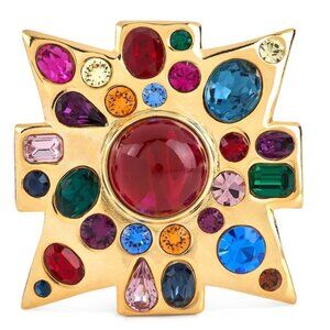 Kenneth Jay Lane, Gold Multi-Gem Maltese Cross Pin